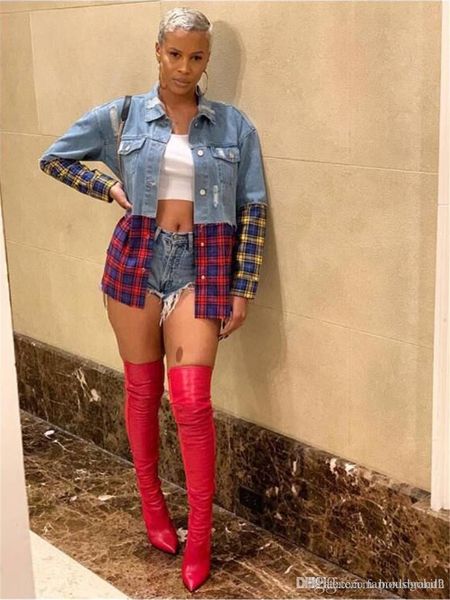 

для женщин дизайнер джинсовой куртки plaid щитовые street style негабаритные с длинными рукавами лацкане шеи пальто женщин осень пальто, Black;brown