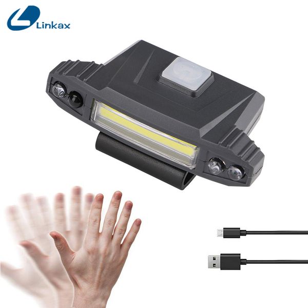 

rechargeable body motion sensor led headlamp hat clip light adjustable lamp cap waterproof material built-in lithium battery