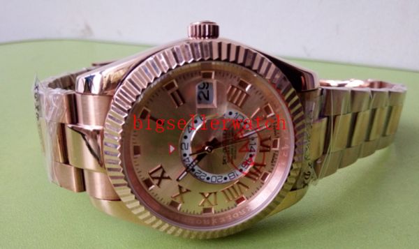 

new style luxury original box certificate mens watchessky dweller 18k rose gold bracelet gold dial 326935 mechanical automatic mens watches, Slivery;brown