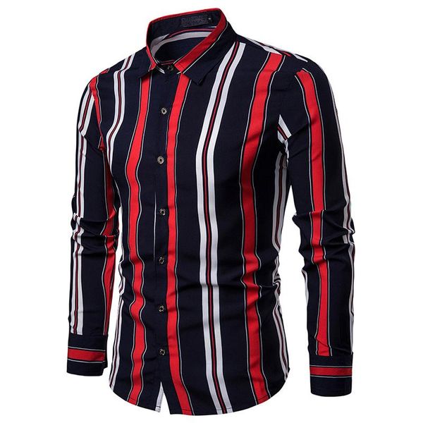 Camicie eleganti da uomo Elegante risvolto a doppia striscia Camicia a maniche lunghe da uomo Abbigliamento Slim fit Bianco Nero Nuovo