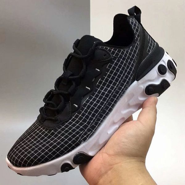 

lattice react element 55 running shoes for men black white taped seams blue solar red metallic gold women trainers sports sneakers 36-45, White;red