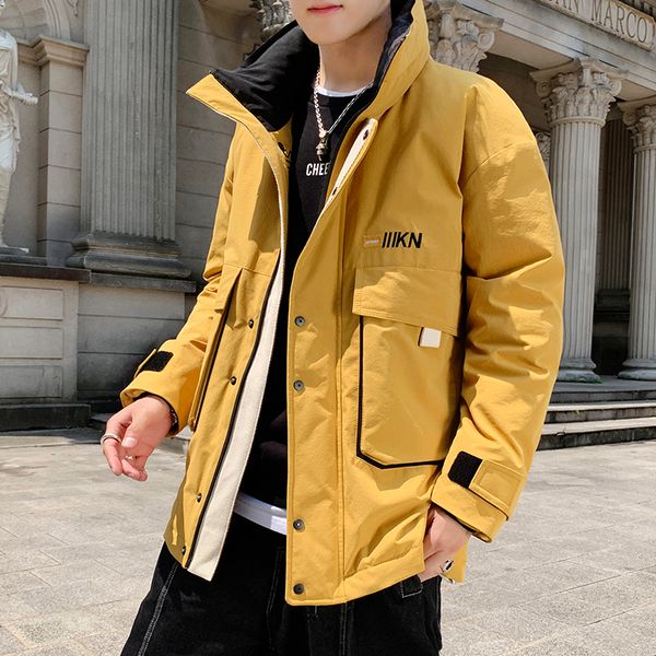 

men's down & parkas winter warm cotton coat jacket stand collar, Black