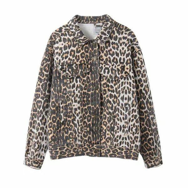 

denim jacket women modis leopard coat chaqueta mujer long sleeve veste femme harajuku casaco feminino windbreaker clothes, Black;brown