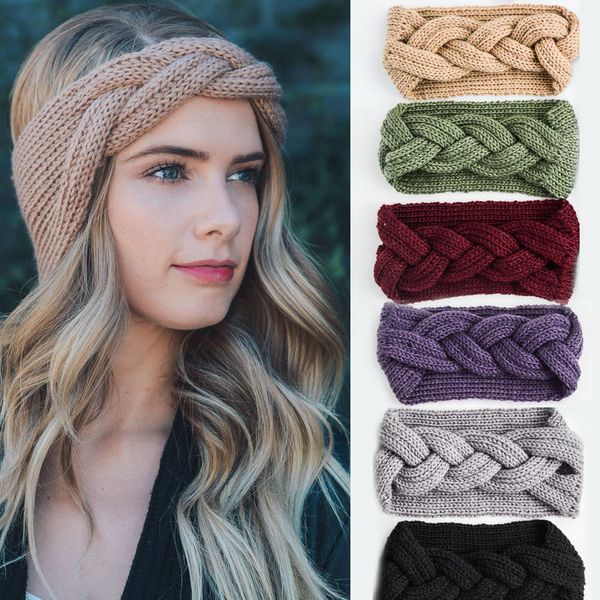 Geflochtene Haarband 9 Farben Frauen Gestrickte Headwrap Mode Häkeln Acryl Stirnbänder Winter Große Mädchen Haar Zubehör M1515