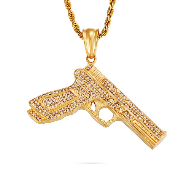 

hip hop full rhinestone inlay pendants necklace cool men fashion 316l stainless steel 18k gold plated jewelry, Silver