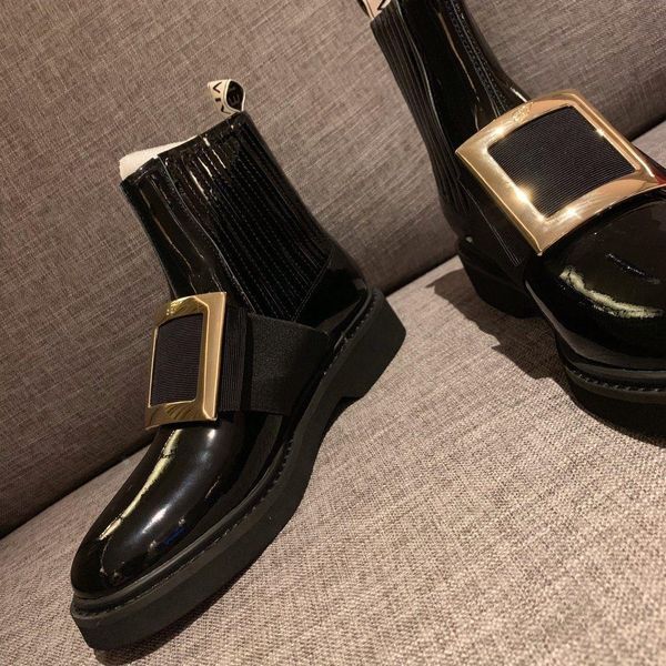

classic ladies short boots fashion personality ladies patent leather boots ankle boots fashion, Black;grey