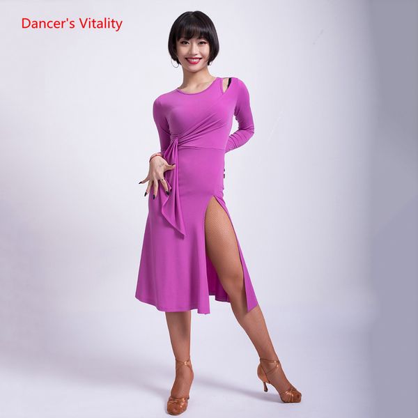 

latin dance dress high split female dancing performance costume women latin salsa rumba dance stage practice clothes, Black;red