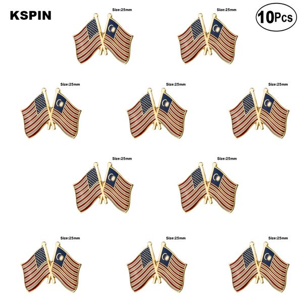 U.S.A. Malásia Pin Lapela Flag Badge Broche Pins Emblemas 10 pcs muito