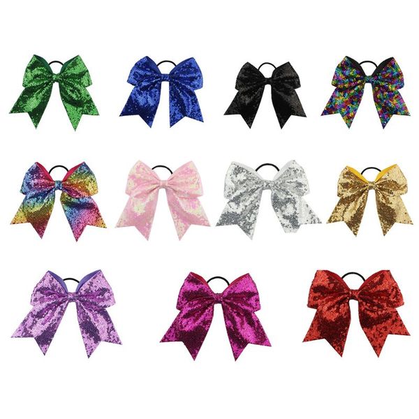 

1 pc girls sequins big bowknot barrettes cute hair tie rope kids children hair styling daily use festival dancing party gift, Slivery;white