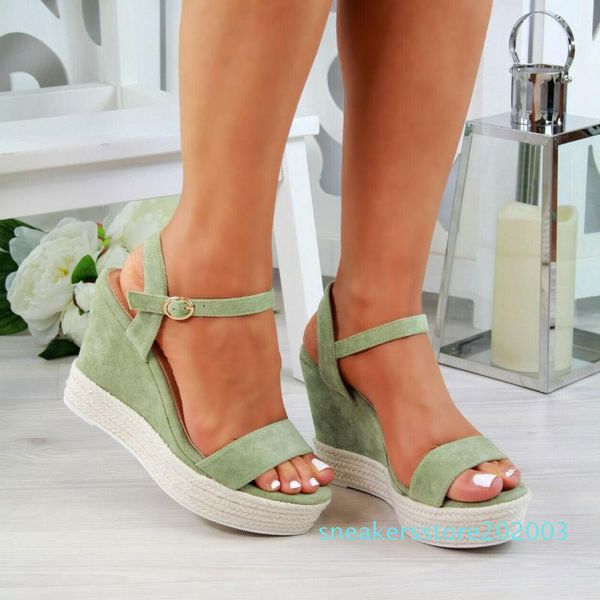 

dihope 2020 новая женская обувь сандалии на платформе женщины peep toe высокие клинья каблук лодыжки пряжки сандалии эспадрильи женские санд, Black