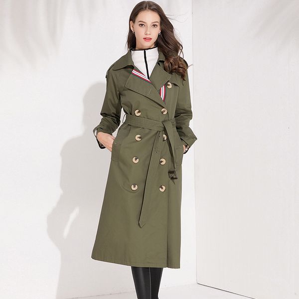 

england style women trench coat 2019 spring autumn elegant belt double breasted overcoat women's windbreaker coat d909, Tan;black
