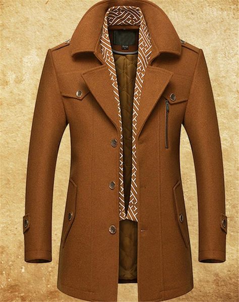 

jackets woollen overcoat with permanent press and cotton scarf woollen coat gentlemen coats mens fashion designer, Black;brown