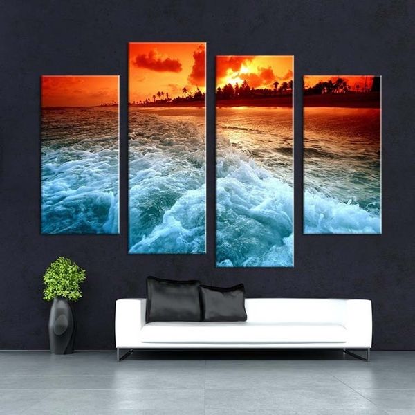 

4pcs selling tropical sunset wall painting print on canvas for home decor ideas paints on wall art pictures