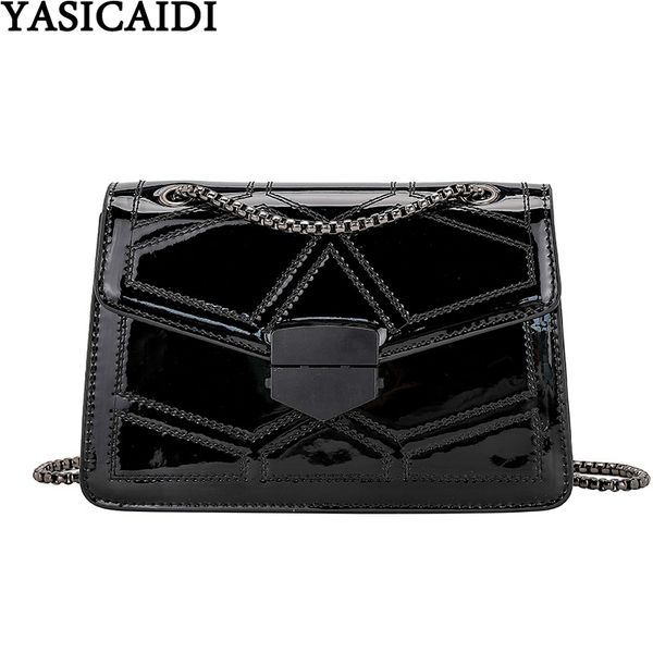 

yasicaidi chain shoulder bag geomtric pattern patent leather flap pocket messenger bags small satchel crossbody bags for women