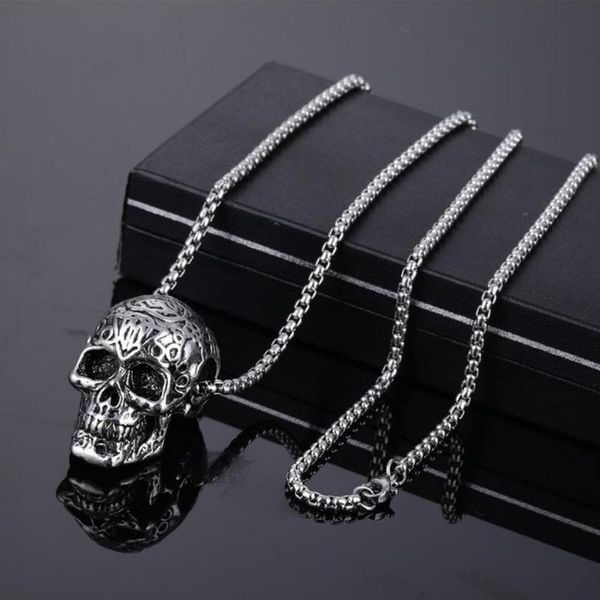 

2020 western vintage hip-hop plain pendant necklace stainless steel skull pendant necklace trendy male jewelry, Silver