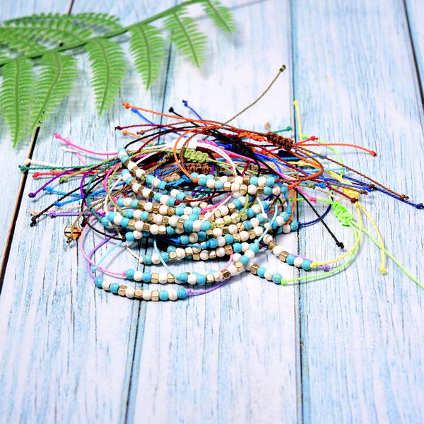 

10 pieces waterproof wax rope charm armband wrap bracelets for women boho beaded vsco chic girl pulseras femme dropshipping, Golden;silver
