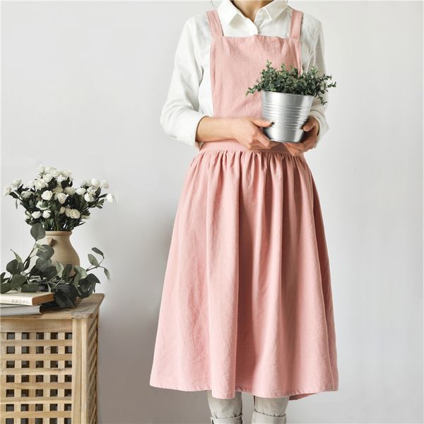 

2018 cotton apron pink dress chef bbq baking bib kitchen apron for women men barber cooking waitress custom print logo gardening