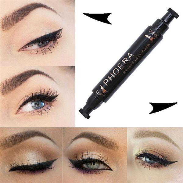 

phoera liquid eyeliner pen make up waterproof black double-ended cat eye winged stamp eyeliner pencil beauty cosmetics 60pcs