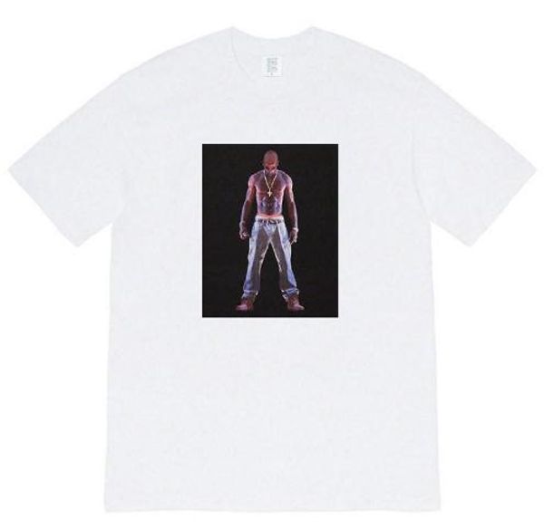 

20ss box logo tupac hologram tee rapper hip hop t-shirt high street short sleeves men women casual tee summer, White;black