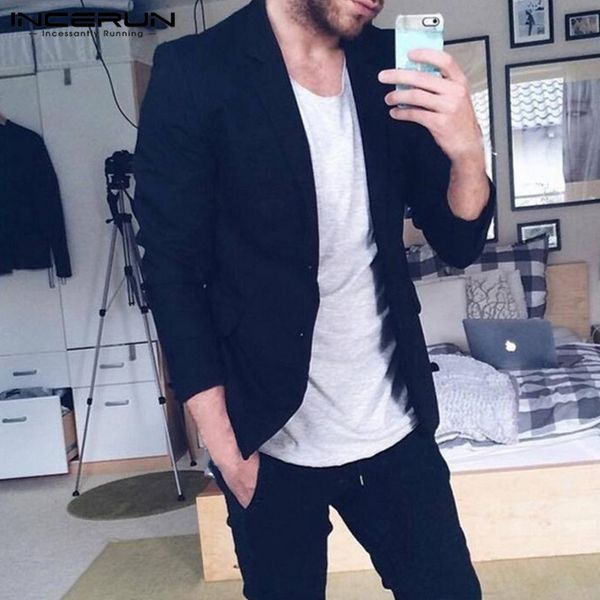 

incerun mens blazer suit jacket autumn long sleeve pockets casual business thin outwear slim fit fashion classic coat 2020 5xl, White;black