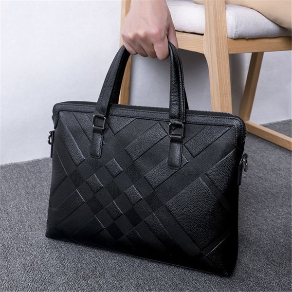 

embossed pattern men's leather bag handbag real cowhide briefcase fashion shoulder bag male work business bags