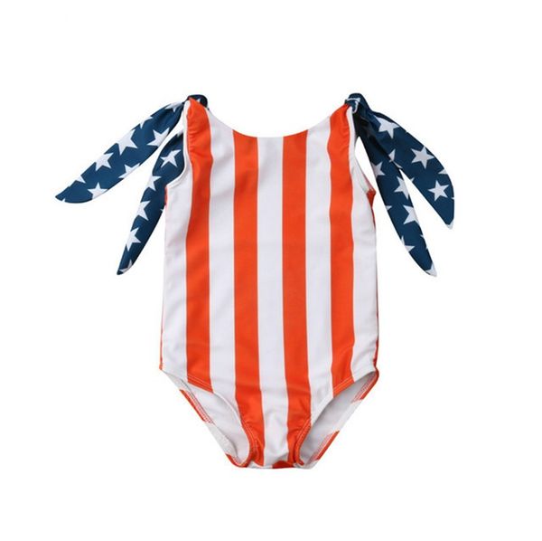 

дети девочки swimsuits star полосатый девушки swimwear one piece printed детская одежда плавки рукавов день независимости детская одежда yw3, Black