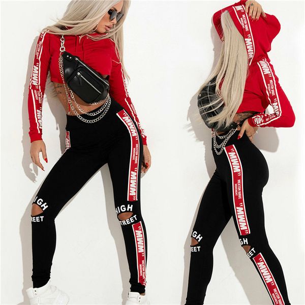 

Short Hoodies Womens Two Piece Pants Sexy Long Sleeve Hollow Out Women 2PCS Sets Fashion Sports Suits