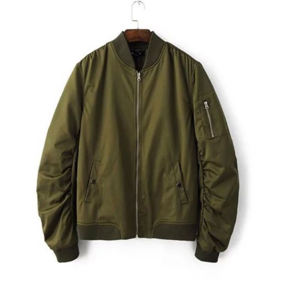 Jaquetas Masculinas Primavera Outono Mens Sólido Exército VERDE VERDE BOMBER JAQUEBOL REF SHEEVE ZIPPER BASEBALES BASEBOL