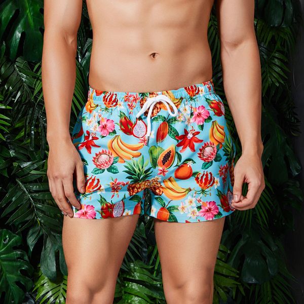 

fashion men's loose-fitting printed pocket elastic waistband beach swimshorts men trousers sunga masculina, White;black