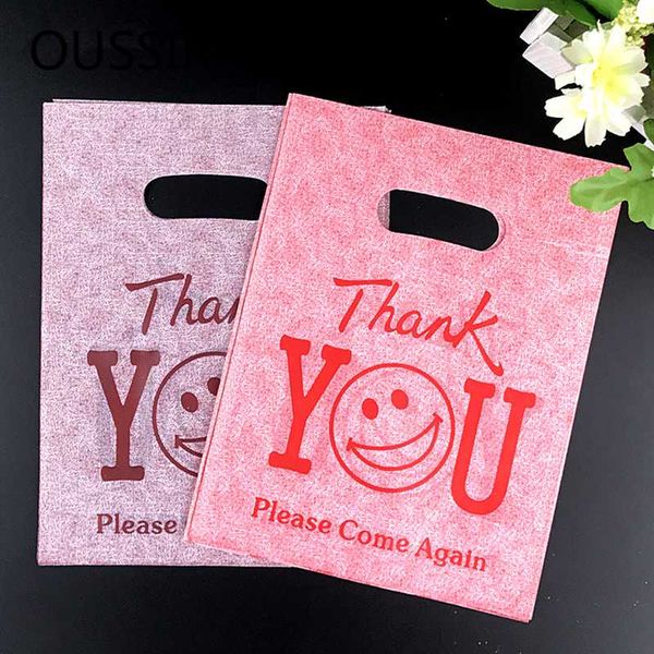 

50 шт. / лот прекрасный спасибо печати пластиковые подарочные пакеты с ручкой партии пользу мини-ювелирные изделия бутик подарочная упаковка