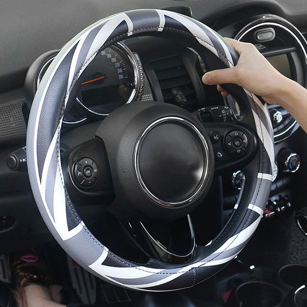 

car steering wheel cover portector leather union jack decor for mini cooper one s jcw clubman r55 r56 f60 countryman accessories