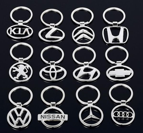 

wholesale 100pcs new 3d hollow-carved car logo metal alloy key chain pendant key ring for all car, Silver