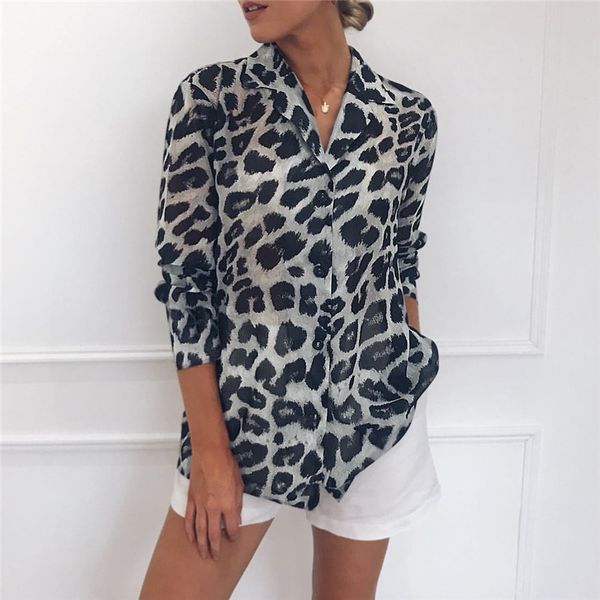 

women blouses 2020 vintage blouse long sleeve leopard blouse lady office shirt tunic casual loose plus size blusas, White