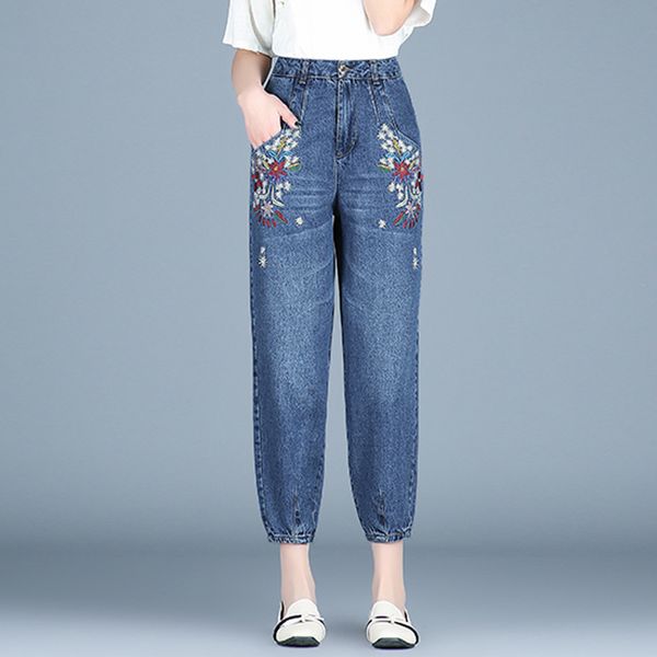 

embroidery jeans denim harem pants for women casual capris new fashion cotton blend high waist bloomers pants female bsg0901, Blue