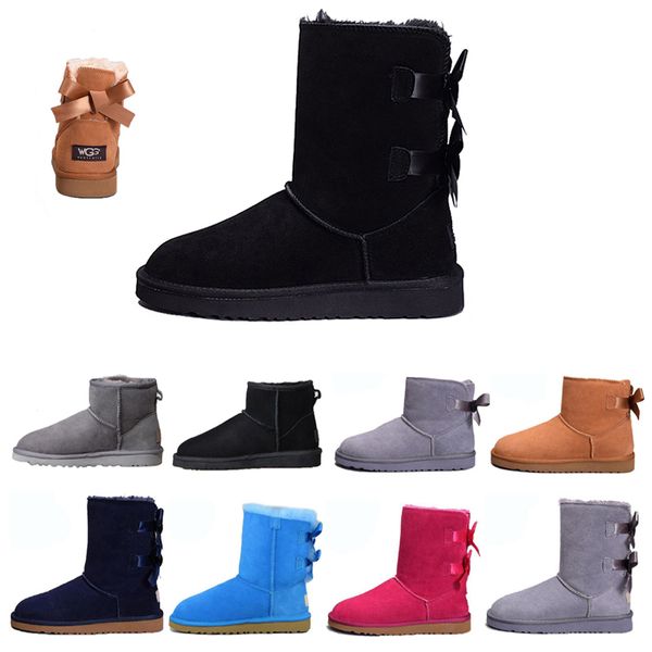 

designer boots women girl snow boots australia leather red chestnut black grey ankle short bow fur boot 36-41