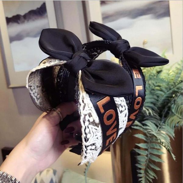 

hair accessories fashion big bowknot hairband love print head band lace fresh women hoop striped bands wholesale
