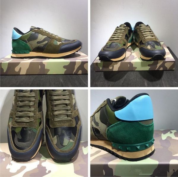 

new shoes[original box] fashion stud camouflage sneakers shoes footwear men women flats luxury designer rockrunner trainers casual shoes b5, Black