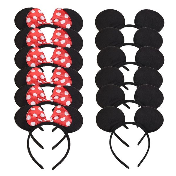 

12pcs hair accessorie white polka dot mouse ears headband for birthday party halloween girls boys mum decoration (6 red 6 black