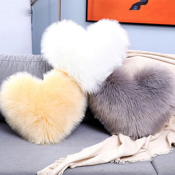 

fluffy pillow decorative love heart shaped cushion cover for sofa bed long plush throw pillows festival gift pillow case 40x50cm wholesale