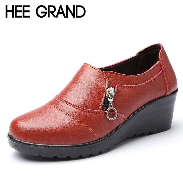 

hee grand women ankle boots 2017 new autumn soft pu leather platform shoes woman zip low wedges shoes size plus 35-41 xwd4112, Black