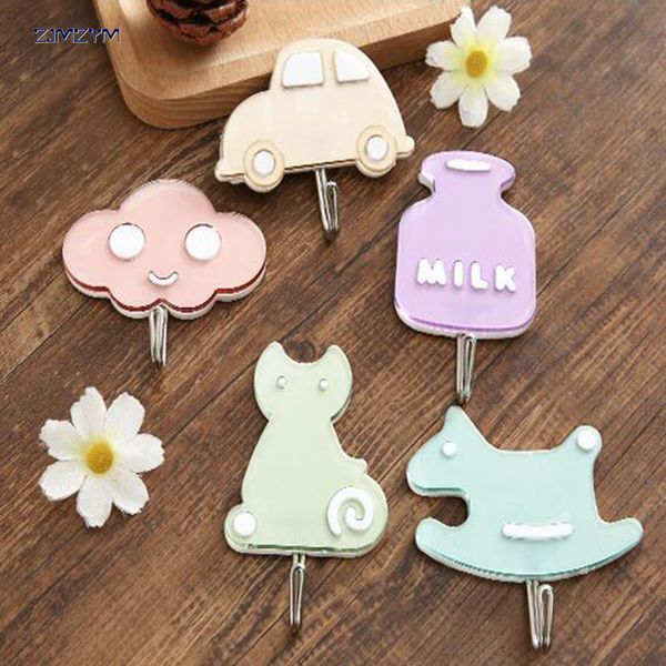 

1pc cute cartoon sticky hooks wall-mounted suction cup key clothes organizer holder decorate wall door strong rack hooks