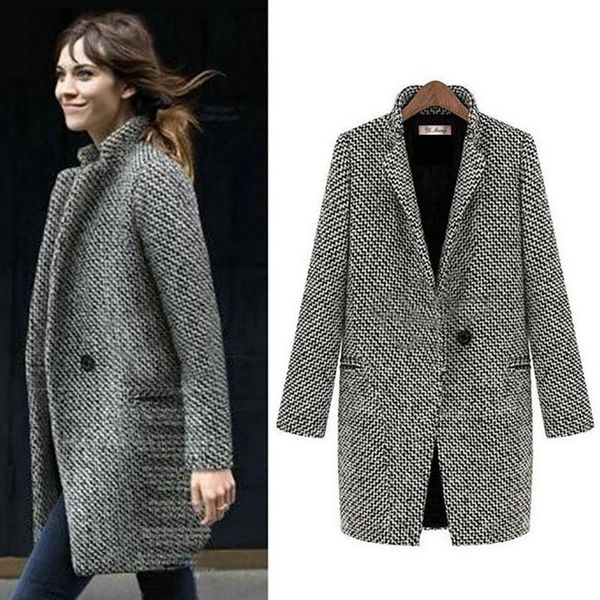 

fashion wool long coat for women plus size winter plaid jacket wool blend coat long in the windbreaker
