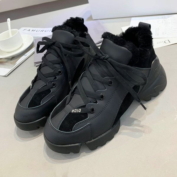

high-end 2019 winter new autumn and winter breathable platform casual shoes female fur one platform shoes white shoes sneakers snow, Black