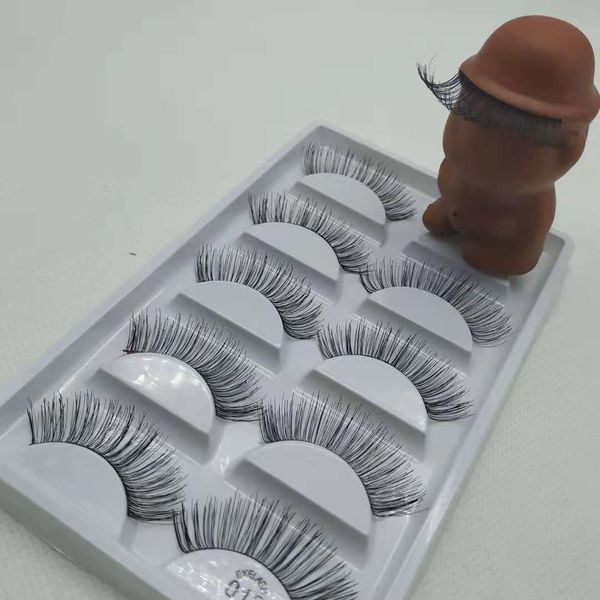 

real person hair false eyelashes affordable 5 pairs of natural fiber long transparent stem wearing more natural can be repeatedly used facto