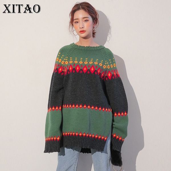 

xitao] new autumn korea fashion casual women argyle pattern pullover sweaters female full sleeve o-neck sweaters wyr026, White;black