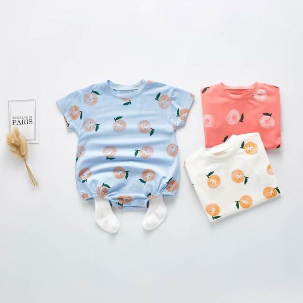 

angoubebe 202h05 fruit printed cotton short sleeve baby rompers wholesale 100% cotton infant clothes newborn baby romper, Blue
