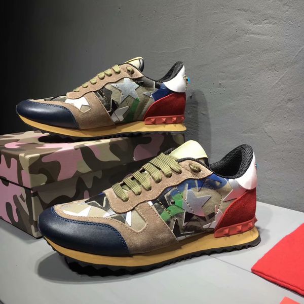 

designer rock stud sneaker real leather shoes women,men casual shoes rock runner trainer party wedding shoes send box, Black