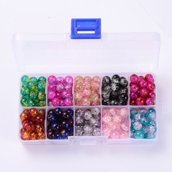 

1 box round transparent crackle glass beads for diy jewelry making 4mm 6mm 10mm, Blue;slivery