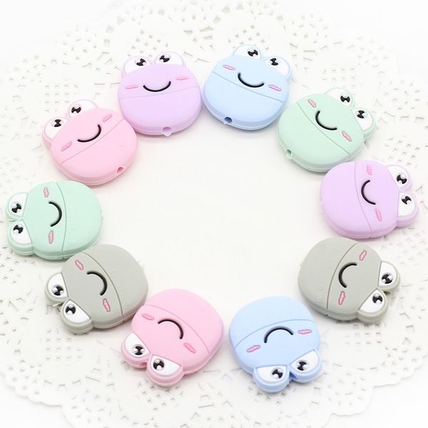 

cartoon cute mini smile frog silicon beads 5pcs baby safety food grade silicone teether diy pacifier clips chain accessories