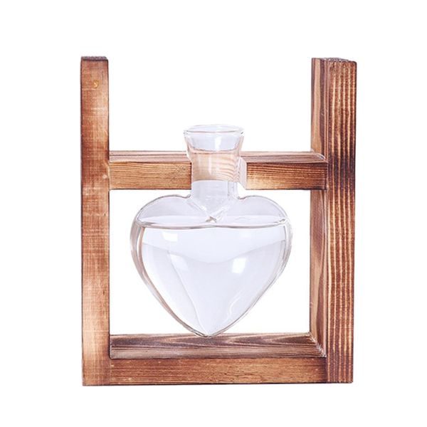 

vintage style love heart shape clear glass tableplant bonsai flower vase wedding party decorative terrarium with wooden tr